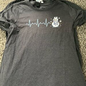 Gray T-Shirt with Snowman and Heartbeat Design
